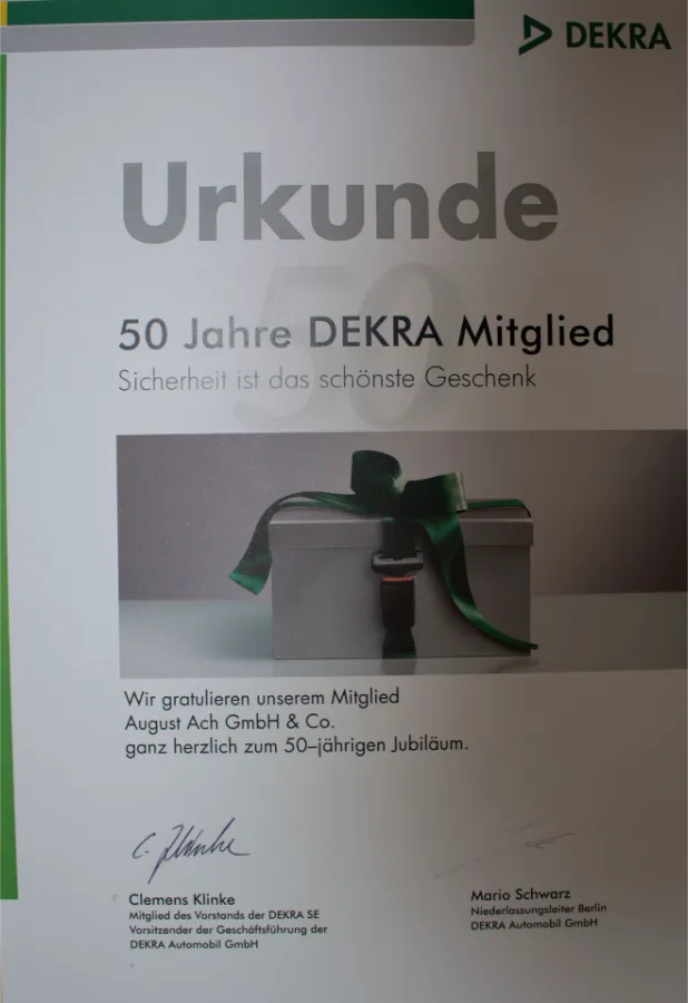 Urkunde Dekra-Tempelhofer 50 Jahre